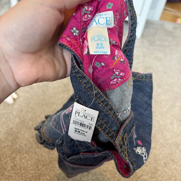 The Children’s Place Denim Dress Floral Butterfly Details 6-9M Girls Baby NEW - Picture 8 of 8